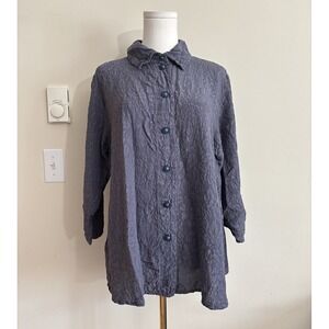 Vintage Uru Blouse 100% Silk Floral Button Up Purple Artsy Chic One of a Kind